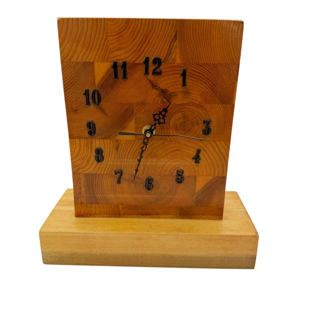 Rustic Handmade Butcher Block Wood Desk Clock Quartz‎ Farmhouse Lodge Decor